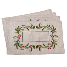 Load image into Gallery viewer, Embroidered Holly Design Christmas Linen Blend Collection [Online Only]
