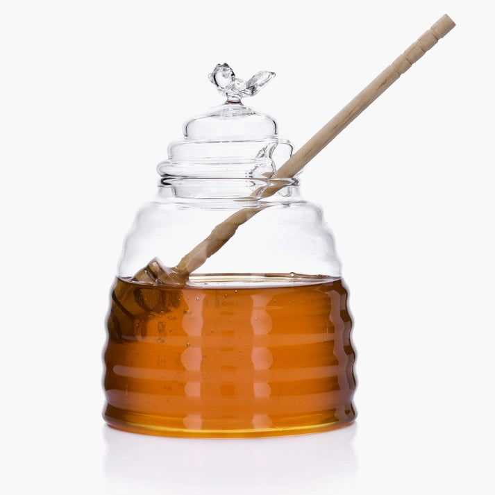 Glass Beehive Honey Jar w/ Honey Dipper