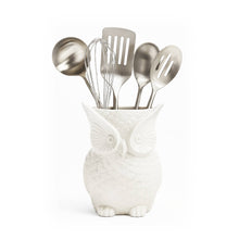 Load image into Gallery viewer, White Ceramic Owl Utensil Crock

