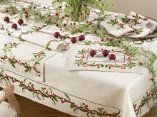 Load image into Gallery viewer, Embroidered Holly Design Christmas Linen Blend Collection [Online Only]
