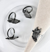 Load image into Gallery viewer, Perched Owl Metal Napkin Rings, Set of 4 [Online Only]
