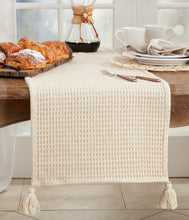 Load image into Gallery viewer, Waffle Weave Tassel Cotton Table Runner 16”W x 72" L [Online Only]
