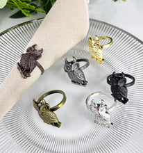 Load image into Gallery viewer, Perched Owl Metal Napkin Rings, Set of 4 [Online Only]
