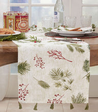 Load image into Gallery viewer, Pine Needle &amp; Red Berry Cotton Christmas Placemats &amp; Table Runner with Tassel 16"W x 72"L [Online Only]
