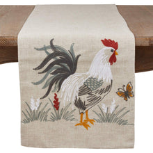 Load image into Gallery viewer, Farmhouse Country Rooster Embroidered Linen Blend Table Runner 16 x 70 Inch [Online Only]
