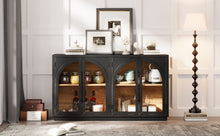 Load image into Gallery viewer, 4-Door Large Storage Sideboard Buffet Cabinet with Glass Doors Arched Cabinet (Black) [Online Only]

