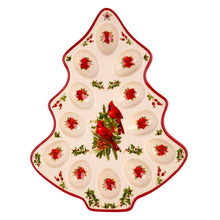 Load image into Gallery viewer, Christmas Tree Shape Egg Platter with Cardinal Design
