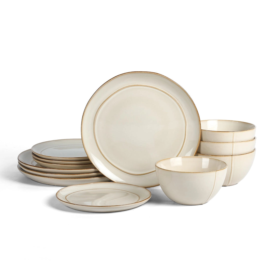 Infinity Stoneware 12-Piece Dinnerware Set - Beige
