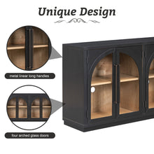Load image into Gallery viewer, 4-Door Large Storage Sideboard Buffet Cabinet with Glass Doors Arched Cabinet (Black) [Online Only]
