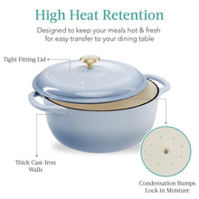 Load image into Gallery viewer, 6 Quart Large Baby Blue Enamel Cast-Iron Dutch Oven Kitchen Cookware [Online Only]
