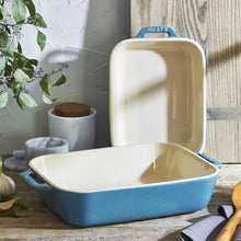 Load image into Gallery viewer, Set of 2 - Ceramic Stoneware Baking Dish Set in Blue Green Turquoise Ivory [Online Only]
