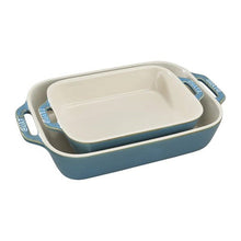 Load image into Gallery viewer, Set of 2 - Ceramic Stoneware Baking Dish Set in Blue Green Turquoise Ivory [Online Only]
