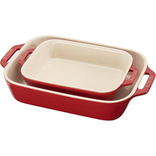 Load image into Gallery viewer, 2 Piece Ceramic Stoneware Baking Dish Set in Cherry Red / Ivory [Online Only]
