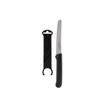 Load image into Gallery viewer, Messermeister Black Serrated Tomato Knife with Matching Sheath - 4.5" [Online Only]
