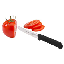 Load image into Gallery viewer, Messermeister Black Serrated Tomato Knife with Matching Sheath - 4.5" [Online Only]
