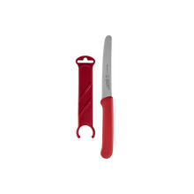 Load image into Gallery viewer, Messermeister Red Serrated Tomato Knife with Matching Sheath - 4.5" [Online Only]
