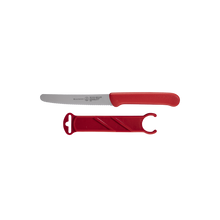 Load image into Gallery viewer, Messermeister Red Serrated Tomato Knife with Matching Sheath - 4.5" [Online Only]
