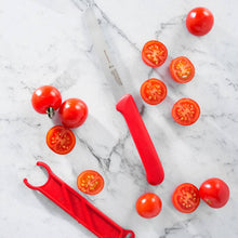 Load image into Gallery viewer, Messermeister Red Serrated Tomato Knife with Matching Sheath - 4.5" [Online Only]
