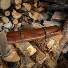 Load image into Gallery viewer, Messermeister Overland Leather 5 Pocket Knife Roll With Pin Closure - Cognac Brown [Online Only]
