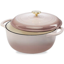 Load image into Gallery viewer, 6 Quart Large Pink Beige Off-White Enamel Cast-Iron Dutch Oven Kitchen Cookware [Online Only]
