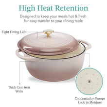 Load image into Gallery viewer, 6 Quart Large Pink Beige Off-White Enamel Cast-Iron Dutch Oven Kitchen Cookware [Online Only]
