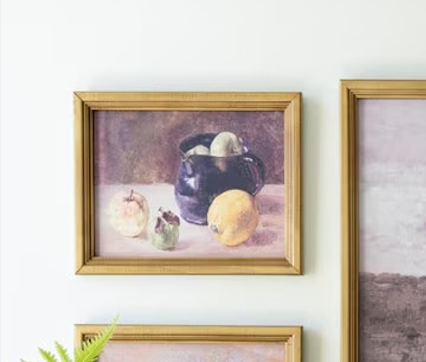Framed Fruits & Navy Pitcher Oil Canvas Print