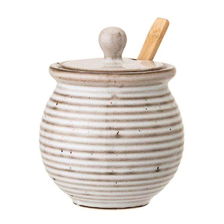 White Reactive Glaze Stoneware Honey Pot