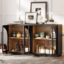 Load image into Gallery viewer, 4-Door Large Storage Sideboard Buffet Cabinet with Glass Doors Arched Cabinet (Black) [Online Only]
