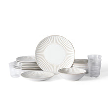 Load image into Gallery viewer, Stone + Lain Linea Stoneware 16-Piece Dinnerware Set, Includes Glassware, White
