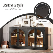 Load image into Gallery viewer, 4-Door Large Storage Sideboard Buffet Cabinet with Glass Doors Arched Cabinet (Black) [Online Only]
