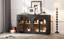Load image into Gallery viewer, 4-Door Large Storage Sideboard Buffet Cabinet with Glass Doors Arched Cabinet (Black) [Online Only]
