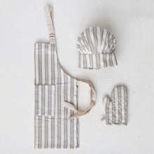 Load image into Gallery viewer, Cotton Child Apron w/ Chef Hat, Oven Mitt &amp; Stripes (Set of 3)
