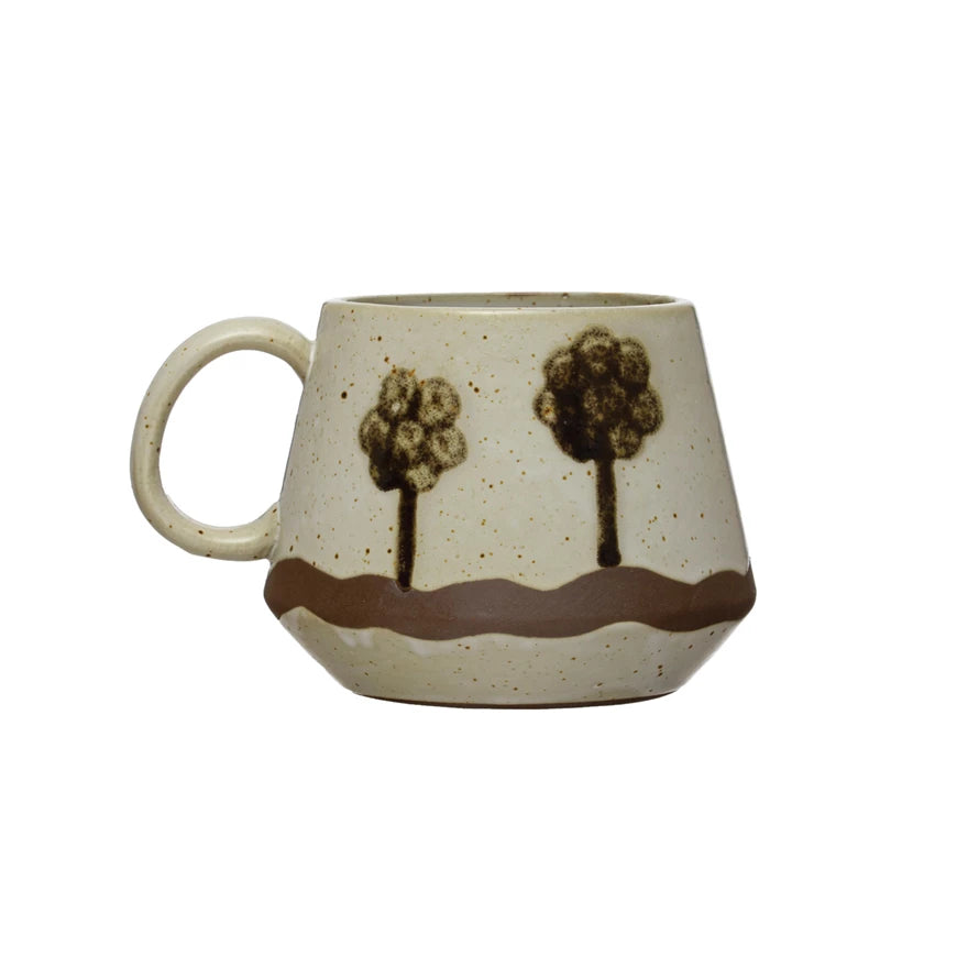 Hand-Painted Stoneware Mug w/ Trees