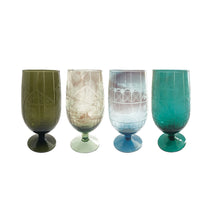Load image into Gallery viewer, Hand-Blown Etched Recycled Drinking Glass, 4 Colors
