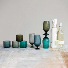 Load image into Gallery viewer, Hand-Blown Etched Recycled Drinking Glass, 4 Colors
