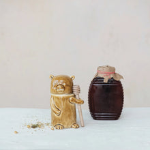 Load image into Gallery viewer, Stoneware Bear Honey Jar w/ Wood Honey Dipper
