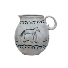 Load image into Gallery viewer, Hand-Painted Stoneware Pitcher w/Horse
