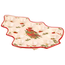 Load image into Gallery viewer, Christmas Tree Shape Egg Platter with Cardinal Design
