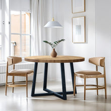 Load image into Gallery viewer, Round Dining Table With Wire Brushed Mindi Top And Mahogany Base - Wheat [Online Only]
