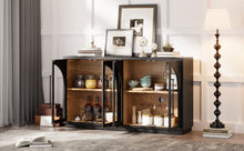 Load image into Gallery viewer, 4-Door Large Storage Sideboard Buffet Cabinet with Glass Doors Arched Cabinet (Black) [Online Only]
