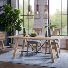 Load image into Gallery viewer, Rustic Dining Table with Metal Support in Natural Pine Wood Finish [Online Only]
