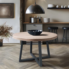 Load image into Gallery viewer, Round Dining Table With Wire Brushed Mindi Top And Mahogany Base - Wheat [Online Only]
