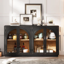 Load image into Gallery viewer, 4-Door Large Storage Sideboard Buffet Cabinet with Glass Doors Arched Cabinet (Black) [Online Only]
