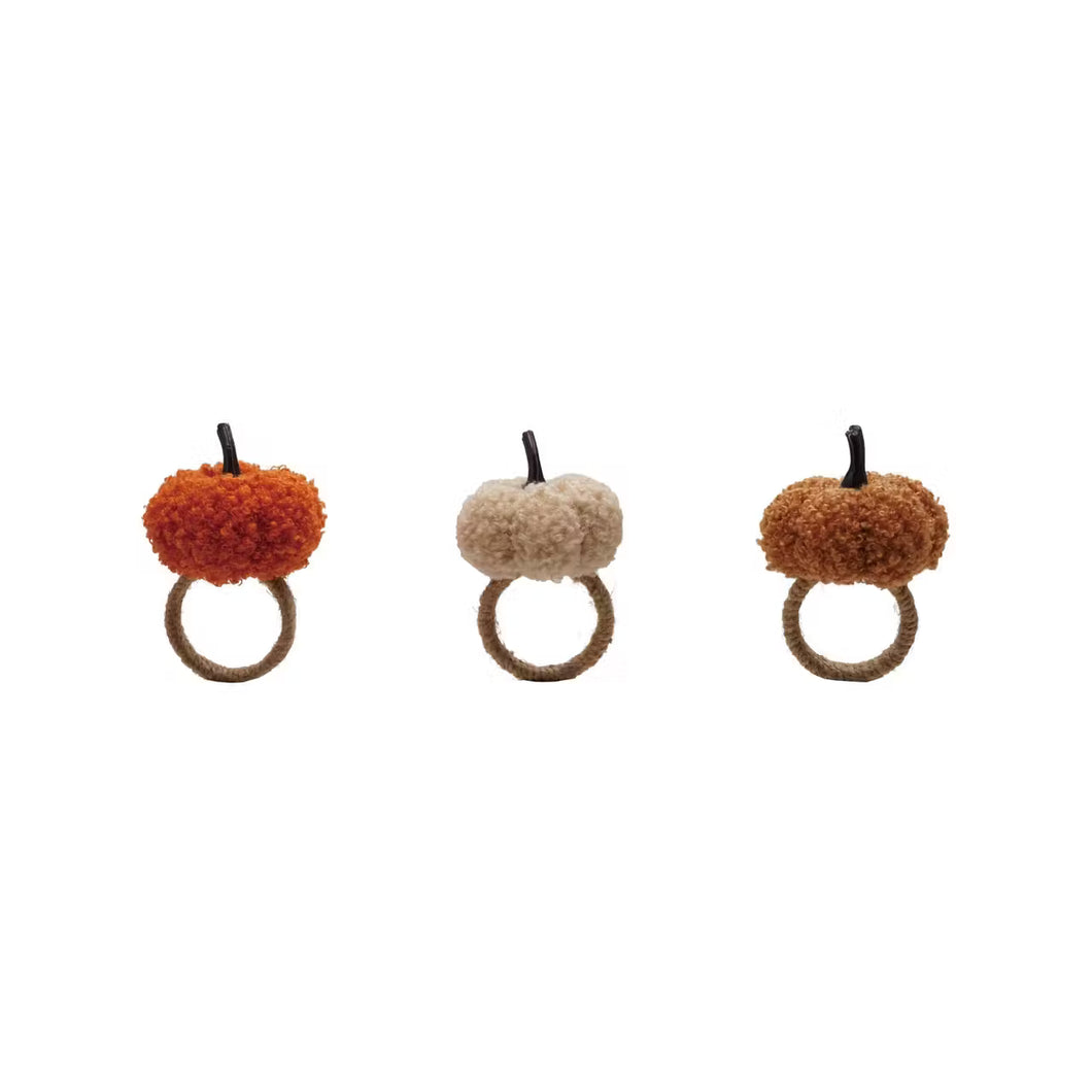 Bouclé Fabric & Jute Pumpkin Napkin Ring (3 Colors)