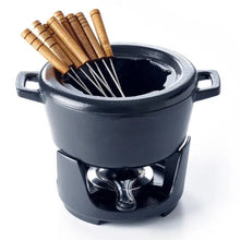 Load image into Gallery viewer, Alva Cast Enamel Fondue Set Black—8-Piece, 2 QT [Online Only]
