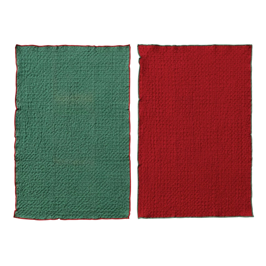 Cotton Waffle Weave Tea Towel with Colored Stitched Edge (4 Styles)