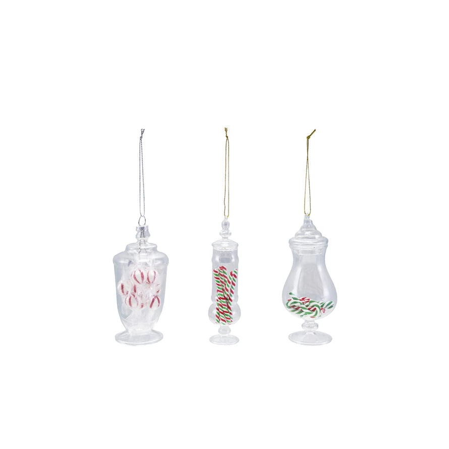 Glass Candy Jar Ornament with Faux Candy Inside (3 Styles)