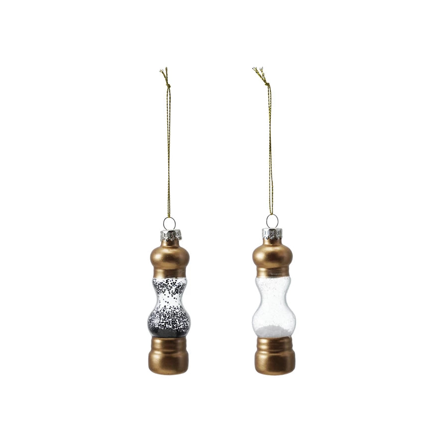 Glass Salt/Pepper Mill Ornament w/Gold Finish (2 Styles)