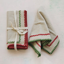 Load image into Gallery viewer, Woven Cotton Napkins with Stitched Edge &amp; Ric Rac Trim (Set of 4)
