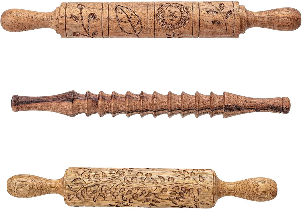 Hand-Carved Wood Rolling Pin (3 Styles)